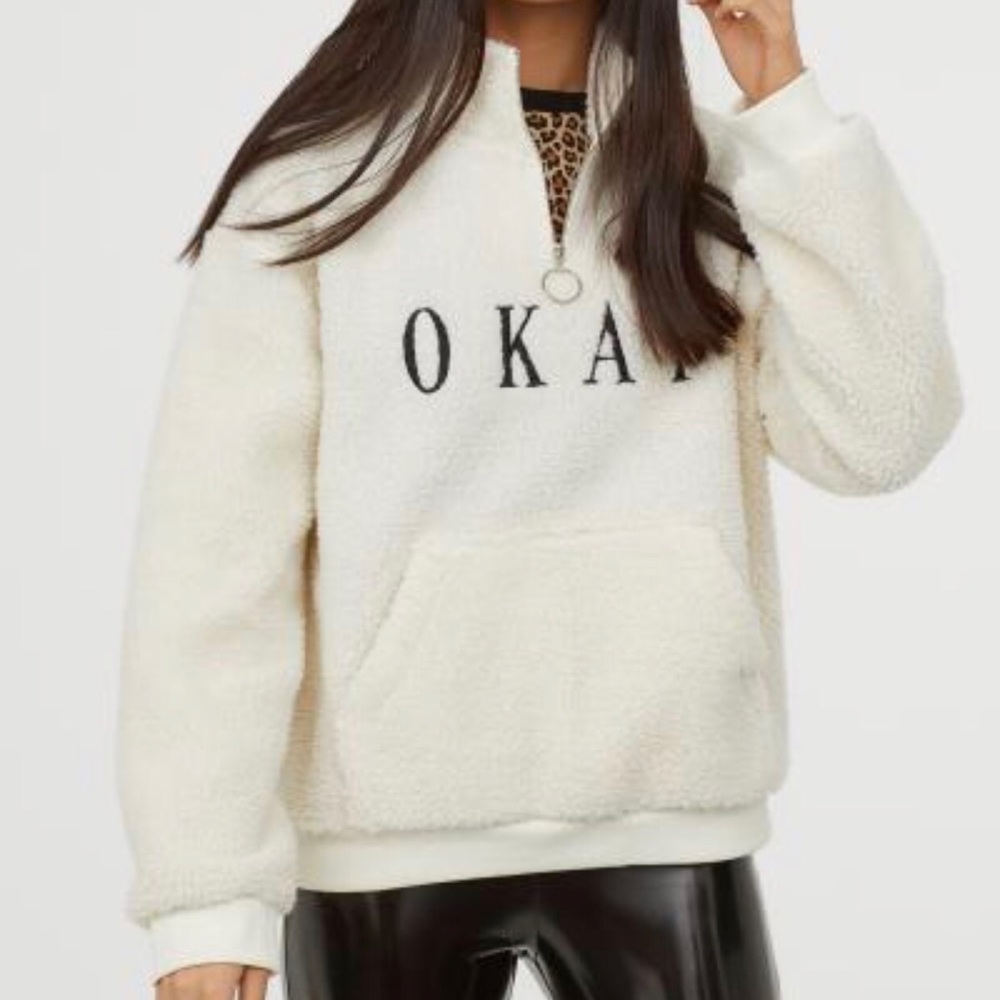 H&M white cozy zip sweater